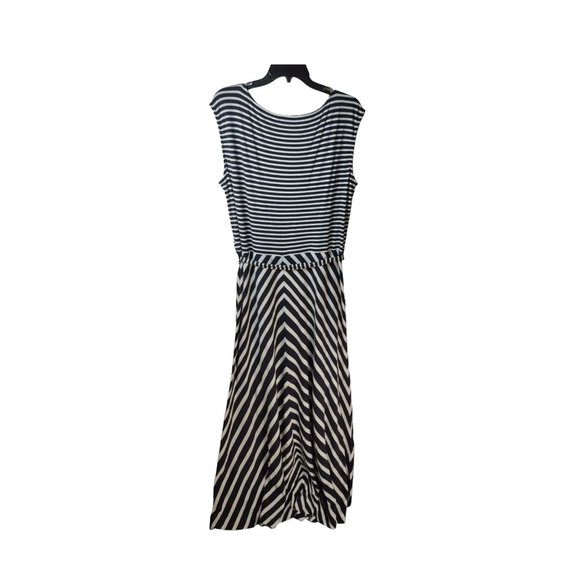 TALBOTS MAXI DRESS-Black/White Striped Belted Cotton/Modal Knit Sleeveless plus - Picture 2 of 7